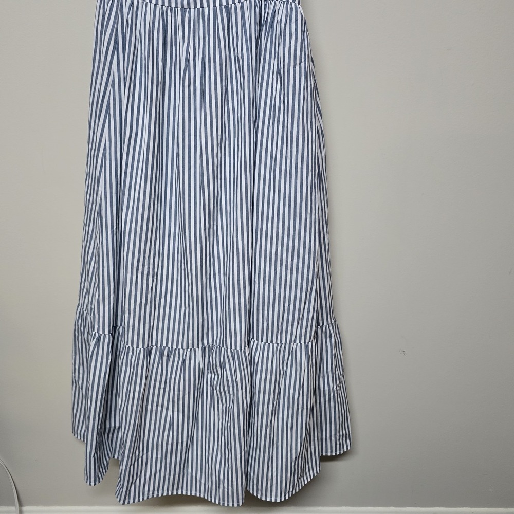 Abercrombie & Fitch Blue White Striped Ruffle Off Shoulder Maxi Dress XL Smocked - Picture 4 of 9